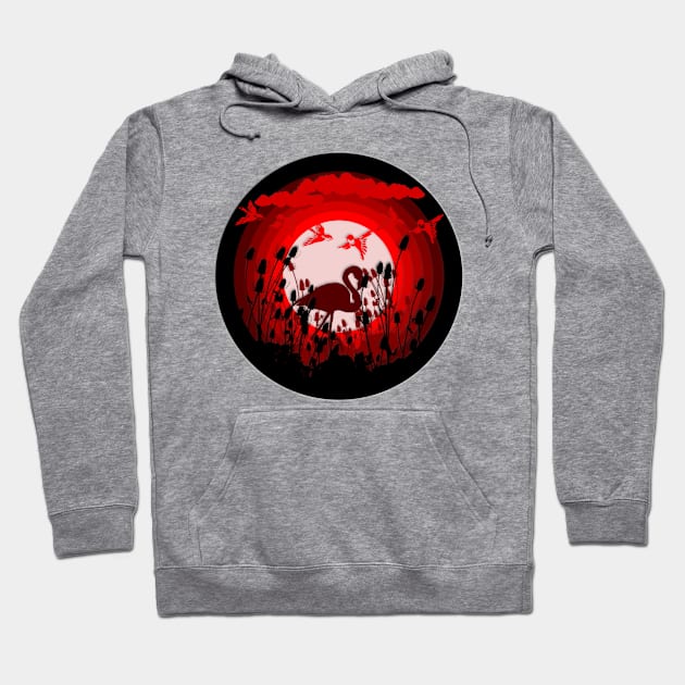 Vermilion Paradise: 3D Collage in Red Tones Hoodie by Lighttera